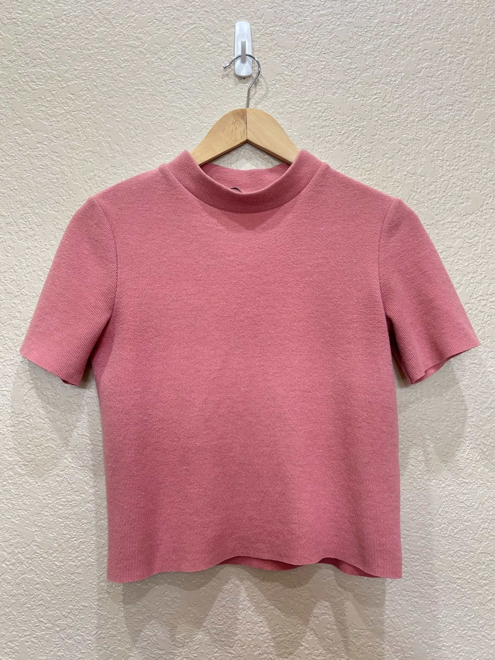 Zara Trafaluc Pink Mock Neck Short Sleeve Knit Sweater Top Small Lagenlook
